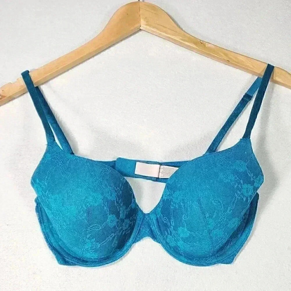 Victoria's Secret Women's‎ Lined Perfect Bra 32D Teal Lace Underwire ID#36010500 - Picture 1 of 8